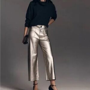 Maeve Metallic Silver Wide-Leg Pants